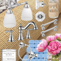collage of decorative items for refreshing a primary bath.