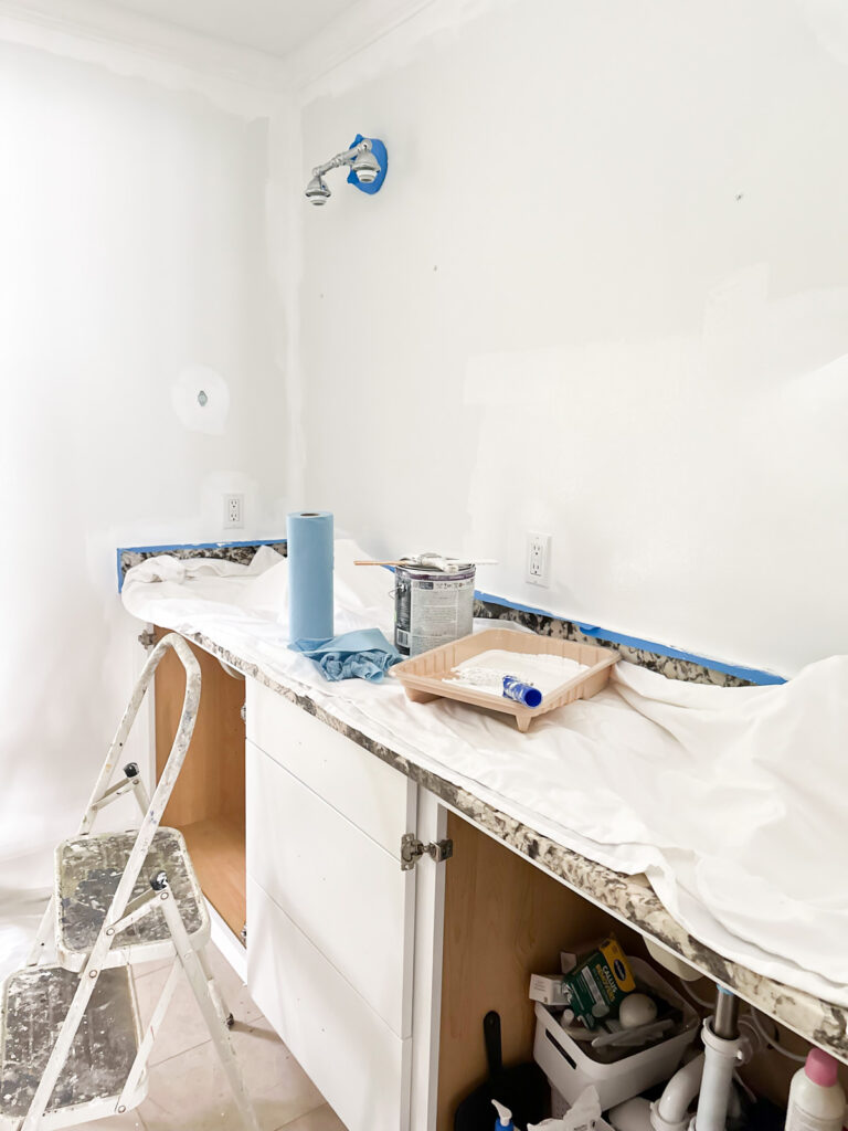 painting a bathroom in progress