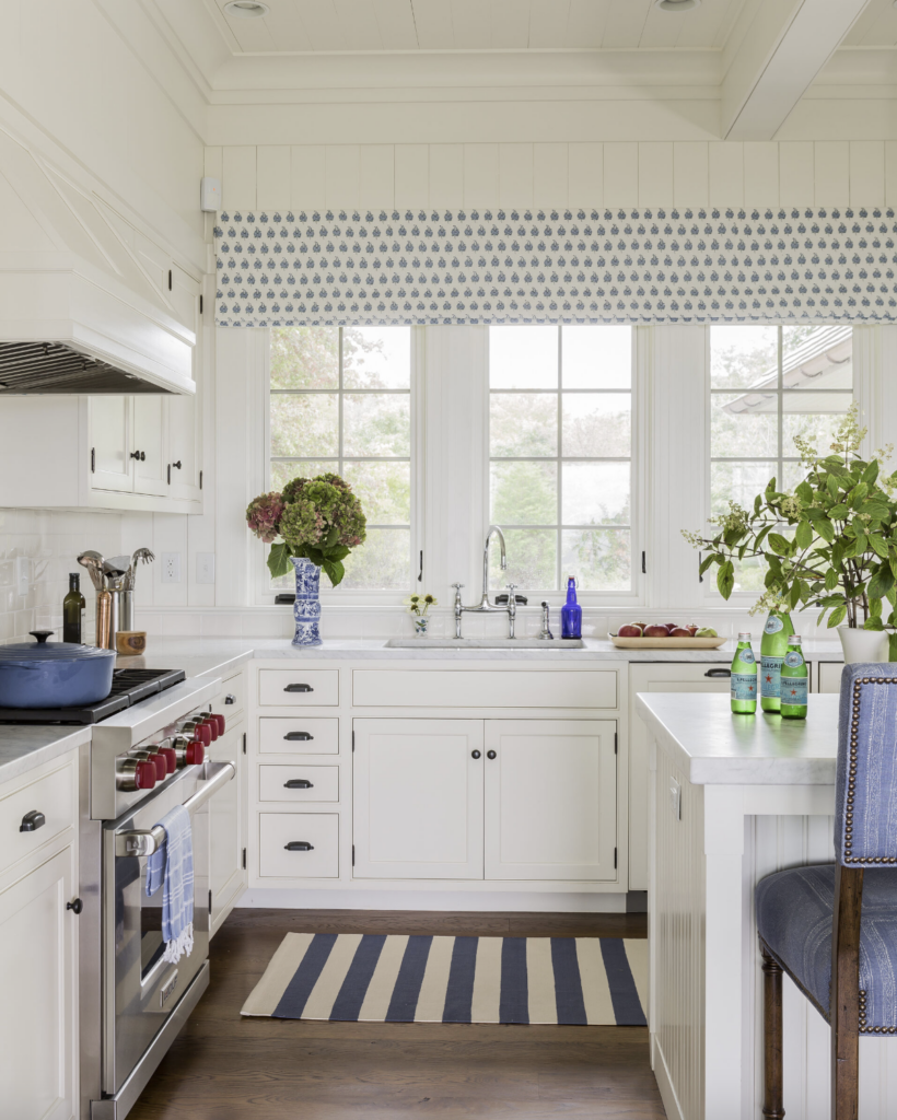 White kitchen with blue accents
