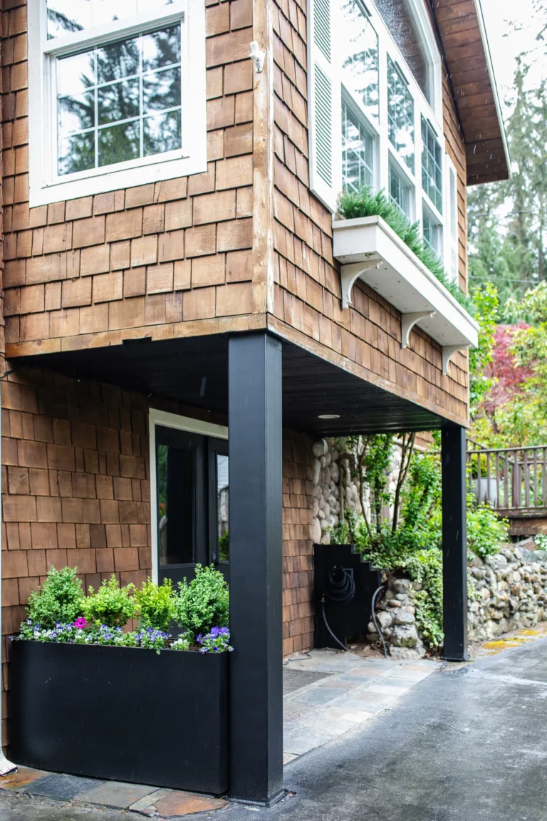 house with modern planter made using a metal file cabinet.