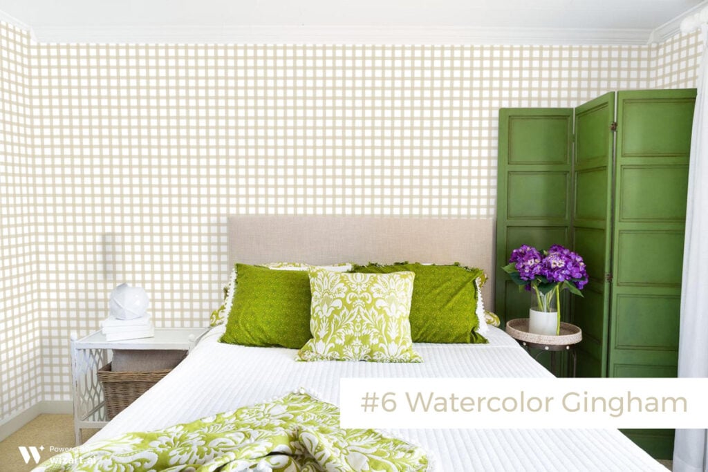 #6 Watercolor Gingham wallpaper sample on wall
