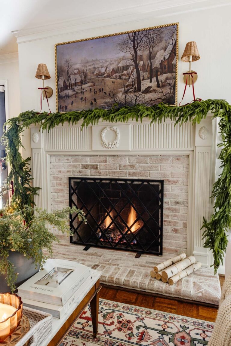 fireplace decorated for Christmas