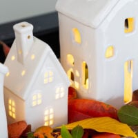 Light up ceramic village display ideas for both fall and Christmas decor.