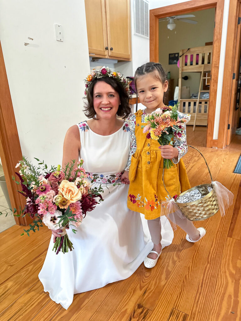 Bride and flower girl