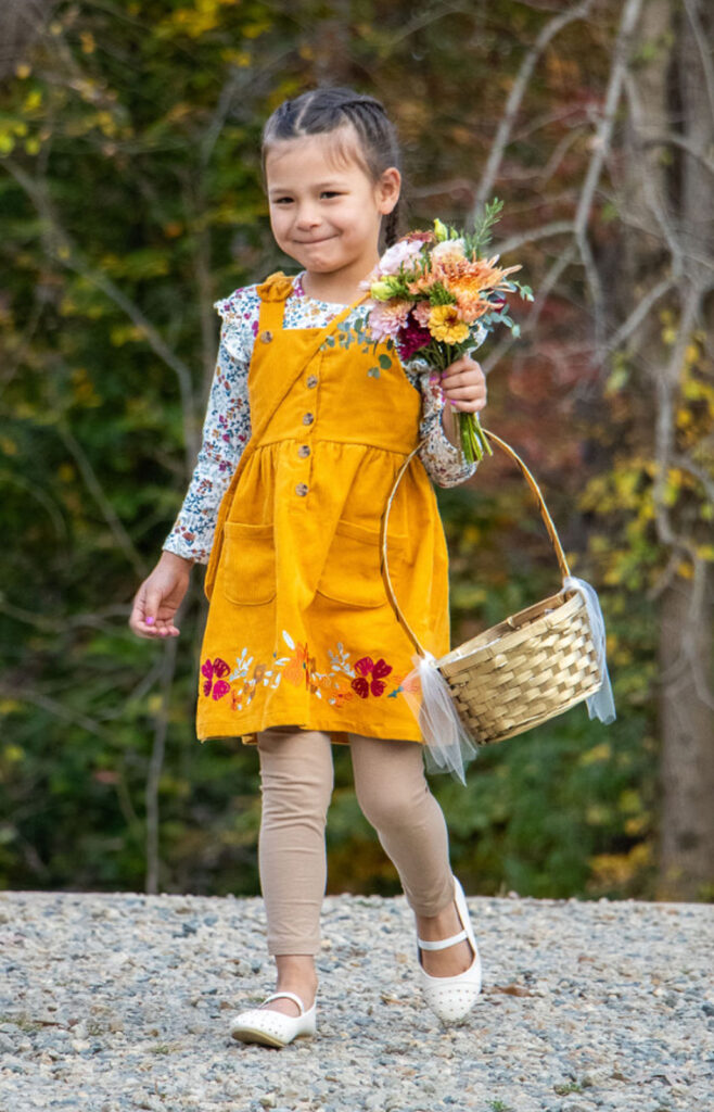 Flower girl at outdoor wedding.