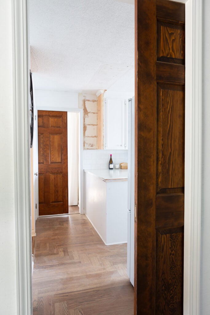 kitchen with pocket doors showing