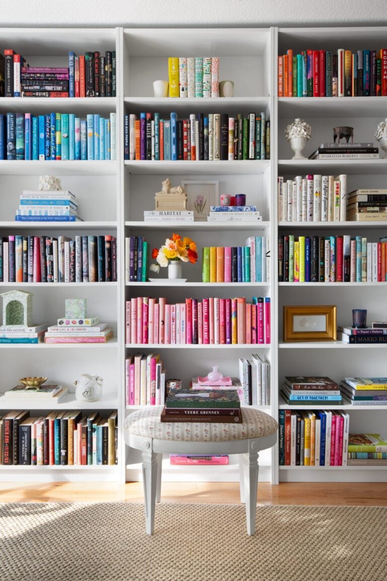 bookshelves with colorful books