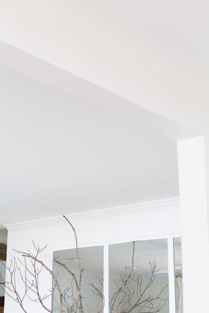 close up of newly white painted ceiling.