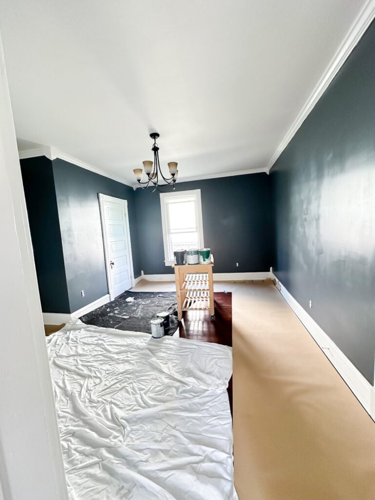 dark blue walls in dining room