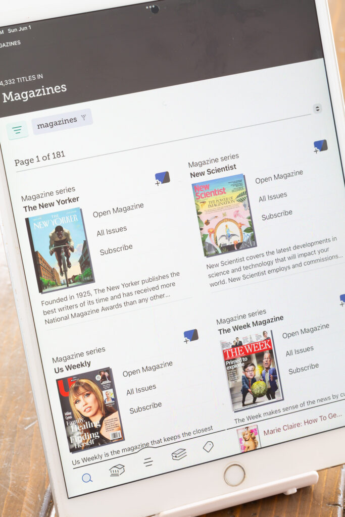 the Magazine rack page to subscribe to magazines on the Libby app
