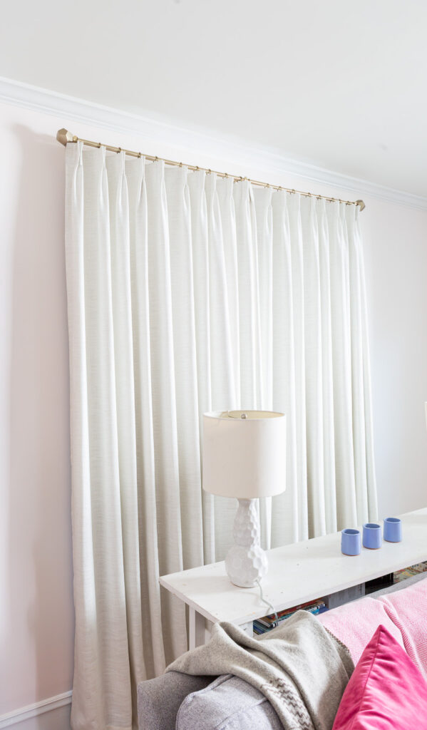 Twopages Ready Made Liz Linen Drapery Pinch Pleat with Blackout Lining:  Size 52W x 96L.  Color:  Ivory White 1908-2 closed on widow