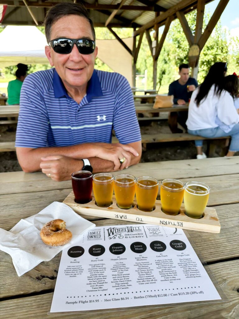 trying a flight of hard cider at a cidery in Yrok SC called Windy Hill