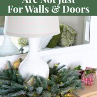 Lamp with Christmas wreath around base. Text says Holiday Decorating Ideas Christmas wreaths are not just for walls and doors.
