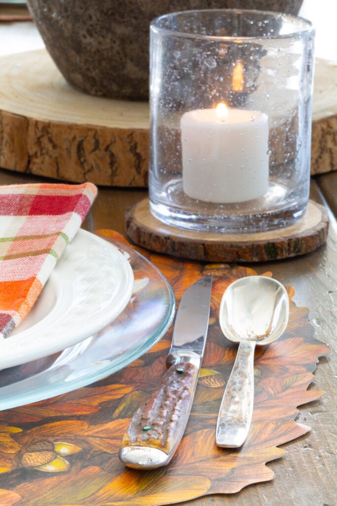 a view of a Thanksgiving table setting showing the mixture of different textures in each item.