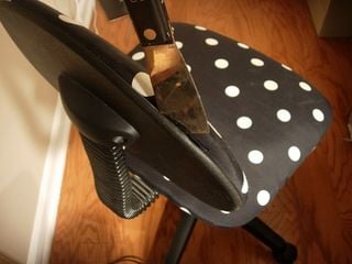 How to take the back off an office chair so you can cover it with the fabric of your choice.