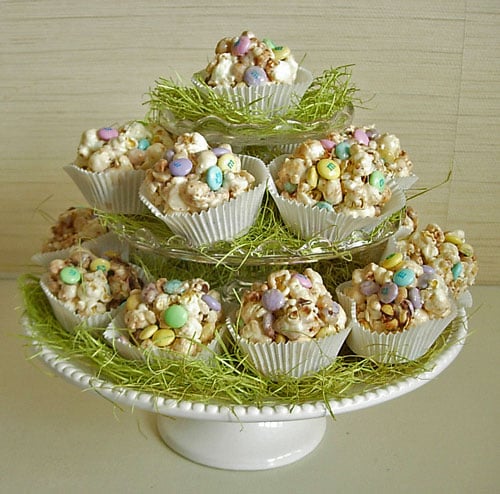 Popcorn-cakes made from recipe on Easter decorated plate